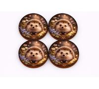 Enchanted Woodland Hedgehog Coaster Set, Round MDF Coasters with Floral Design, 9cm Diameter, Set of 4
