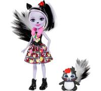 Enchantimals FXM72 - Sage Skunk Doll & Caper Figure, Doll (Approx. 15 cm), Long Black and White Hair, Animal Ears, Bushy Tail, Removable Skirt, Scarf, Shoes, Toy Gift from 3 Years