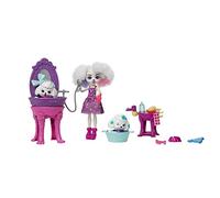 Enchantimals HHC20 - City Tails Poodle Comfort Beauty Salon Play Set with Poodle Girl Perris Poodle Doll, 2 Dog Figures, Includes Washing Station and Accessories, Toy for Children from 4 Years