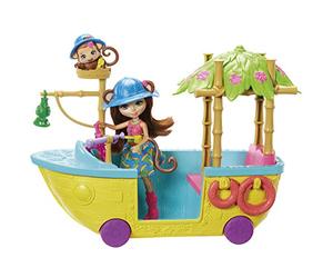 Enchantimals Junglewood Boat & Merit Monkey Doll (6-Inch) and Compass Animal Figure, 7+ Accessories