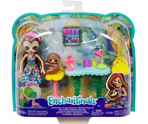 Enchantimals Slow-Down Salon Nail and Spa Playset, with Sela Sloth Doll (6-Inch) and Treebody Animal Figure, 12+ Accessories