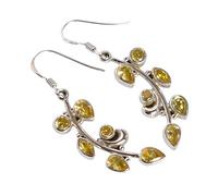 Enchanting 925 Sterling Silver Fish Hook Earrings with Faceted Pear, Round, and Marquise Lemon Quartz - Radiant Yellow Glow (6x4, 6x3, 4, 3mm)
