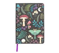 Enchanting A5 Notebook - Dark Forest Design with Mystical Mushrooms, Glowing Luna Moth, and Magickal Plants. Gold Foil Edges, Ribbon Marker - Journaling & Desktop Stationery