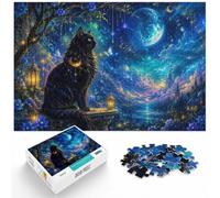 Enchanting Black Cat Under A Celestial Moon Adult Puzzle 1000pcs (70x50cm) | Quiet hobby for adults on Sunday afternoons for a satisfying challenge.