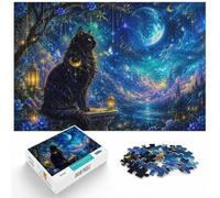 Enchanting Black Cat Under a Celestial Moon Jigsaw Puzzle, 1000 Piece | A thoughtful jigsaw gift for holiday gatherings for a quiet indoor challenge.