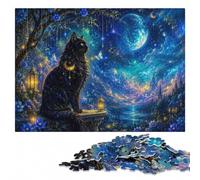 Enchanting Black Cat Under a Celestial Moon Jigsaw Puzzle, 1000 Pieces | A screen-free tabletop activity: a clear section-by-section approach in spare time.