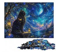 Enchanting Black Cat Under a Celestial Moon Jigsaw Puzzle, 500 Pieces | For adults: Jigsaw Puzzle - fresh-start puzzle gift with screen-free home activity.