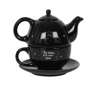 Enchanting Black Fortune Teller Tea-for-One Tea Set - 15cm x 16.5cm (1 Set) - Magical Design with White and Gold Accents, Includes Teapot, Cup, and Saucer - Ideal for Making the Perfect Cuppa