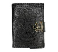 Enchanting Black Leather Journal - 17.5cm x 13cm (1 Pc.) - Embossed Leather Cover with Rustic Paper Pages, Pentagram Design with Metal Closure, Handcrafted in India - Perfect for Notes & Sketches