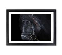 Enchanting Black Stallion Horse Framed Print | A2 Black Framed Wall Art | Ready to Hang | Modern Animal Picture | Living Room Bedroom Lounge Office