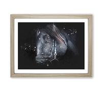 Enchanting Black Stallion Horse Paint Splash Modern Art Framed Print | A3 Oak Framed Wall Art | Ready to Hang | Modern Animal Picture | Living Room Bedroom Lounge Office