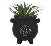 Enchanting Black Terracotta Pentagram Cauldron Plant Pot - 12cm x 13cm (1 Pc) - Unique Design, Great Accent for Magical & Nature Lovers - Perfect Garden Decor