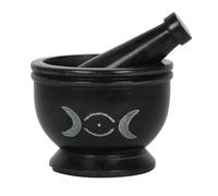 Enchanting Black & White Soap Stone Triple Moon Pestle & Mortar - 9cm x 9cm (1 Pc.) - Distinct, Durable & Elegant Design - Perfect for Kitchen Decor