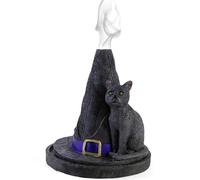 Enchanting Black Witch Hat with Cat Design Incense Cone Holder - 11.5cm x 10.5cm (1 Pc) - Eye-catching Design - Perfect Ambience Enhancer for Home & Office