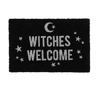 Enchanting Black "Witches Welcome" Coir Doormat - 1.5cm x 60cm (1 Pc.) - Surrounded By A Crescent Moon & Stars Doormat Design - Perfect for Halloween & Everyday Charm