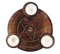 Enchanting Brown Wood Pentagram Tea Light Candle Holder - 2.5cm x 17.2cm (1 Pc) - Exquisite Decoration, Quality Craftmanship - Ideal for Spiritual Home Decor