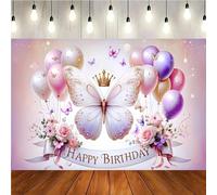 Enchanting Butterflies and Flowers Happy Birthday Background Celebration Event Photography Decoration Background Elegance
