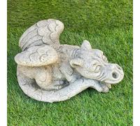 Enchanting Dreaming Dragon Stone Cast Statue Small Outdoor Ornament Garden Sculpture