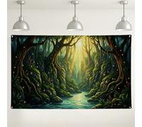 Enchanting Forest Wall Backdrop, Lush Green Nature Scenic Photography Background for Parties, Indoor/Outdoor Decor, Perfect for Seasonal Celebrations 71x43 Inch