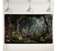 Enchanting Forest Wall Backdrop, Magical Nature Scene Party Decorations, Colorful Floral Photography Background for Events, Indoor/Outdoor Use, Spring/Summer 71x43 Inch