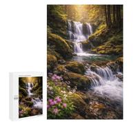 Enchanting Forest Waterfall with Wildflowers, 1000 PCS Displayable Picture Puzzle, Gift for Winter Evenings - for Detail-Focused Puzzlers