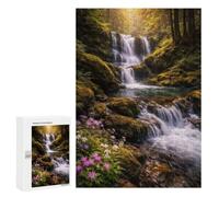 Enchanting Forest Waterfall with Wildflowers, 300 PCS Displayable Picture Puzzle, Gift for Winter Evenings - for Detail-Focused Puzzlers