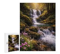 Enchanting Forest Waterfall with Wildflowers Wooden Jigsaw Puzzle for Adults, 500 PCS - Winter Gift, with A Decorative Finished Picture