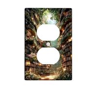 Enchanting Library Light Switch Cover Plate/Outlet Covers, Verdant Green Nature Scene for Home Decor, Thermoplastic Wall Plates, Standard Size Single Duplex Outlet
