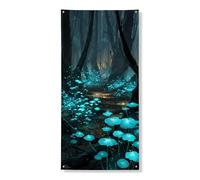 Enchanting Luminous Mushroom Door Cover Banner, Mystical Forest Decorative Backdrop for Indoor Outdoor Events, Autumn Halloween Decor Supplies 36x72 Inch
