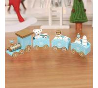 Enchanting Mini Wooden Train Decoration for Christmas Parties with Santa, Snowman & Bear (Blue)
