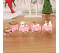 Enchanting Mini Wooden Train Decoration for Christmas Parties with Santa, Snowman & Bear (Pink)