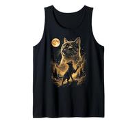 Enchanting Mystical Cat Silhouette Moonlight Imagery Tank Top