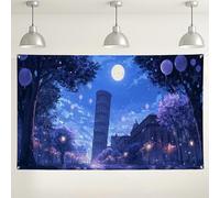 Enchanting Night Sky Backdrop, Fanciful Tower Landscape Wall Decor, Ideal for Photography Events, Birthday Celebrations, Springtime Gatherings 71x43 Inch