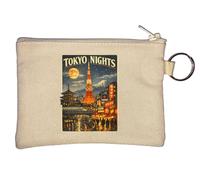 Enchanting Nightscape of Tokyo City Key Chain Coin Purse Beige