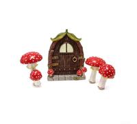 Enchanting Resin Miniature Fairy Garden Door and Window Set with Glow in the Dark Mushroom Design for Unique Garden and Outdoor Decoration Purposes