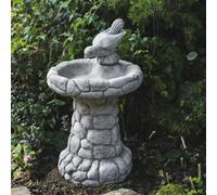 Enchanting Stone Cast Pebble Design Birdbath with Bird
