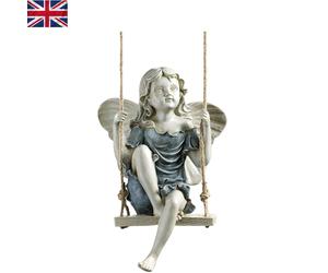 Enchanting Summertime Fairy on a Swing 29cm Outdoor Garden Statue, Multicolored