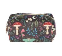 Enchanting Toiletry Bag: Mystical Mushrooms and Luna Moth Design - Gold Accents - Stylish and Practical Travel Accessory"