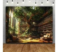 enchanting tree of life background with illuminated and comfortable reading corner designL party banner