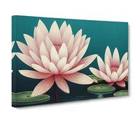 Enchanting Water Lily Flowers Canvas Print | Gallery Wrapped 30mm Frame Wall Art | 30x20 inches | Ready to Hang | Contemporary Floral Picture | Living Room Bedroom Lounge Office