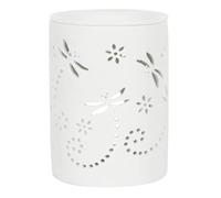 Enchanting White Ceramic Dragonfly Oil Burner - 11.5cm x 8.5cm (1 Pc) - Elegant Cutout Design - Perfect Ambience Enhancer for Home & Office