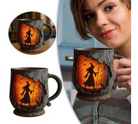 Enchanting Witch Themed Ceramic Coffee Mug for Hot Beverages and Decorative Use in Living Rooms and Bathrooms (Orange, 12cm)