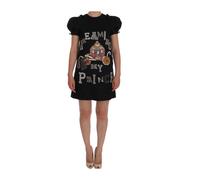 Enchanting Wool Midi Dress with Crystal Embellishments, female, Dolce & Gabbana, Short Dresses, Black, 2XS, Dresses 2XS