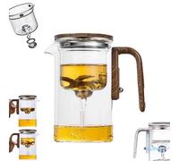 Enchantipot Magic Tea Pot, Water Separation Glass Teapot with Wooden Handle, Press Control Teapot Glass, Tea Separation Filtration Glass Tea Pot, Magnetic Filter Teapot with Dual Infusers (720ml)