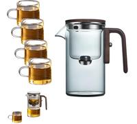 Enchantipot Magic Tea Pot with Infuser - Glass Teapot with Wooden Handle, Water Separation, Gray, 520ml + 4 Cups