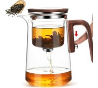 Enchantipot Magic Teapot, Glass Tea Infuser with Wood Handle, Push Control Water Separation Magnetic Tea Pot with Strainer for Loose Leaf & Herbal Teas, Tea at The Touch of A Button (800 ML)