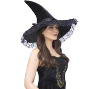 Enchantress Lace Witch Hat Ladies Halloween Witches Hat Fancy Dress Accessory