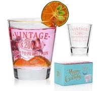 Encheng Happy 21st Birthday Decorations Gifts for Him & Her - Vintage 2004 Pink Printed 1.6oz Shot Glasses with Heavy Base, Cheer to 21 Years Birthday Party Favor Gifts for Women,Men,2 Pack