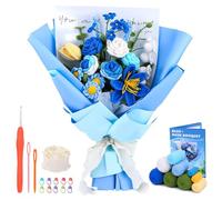 ENCHOL Crochet Kit for Beginners Adults, Blue Rose Bouquet Beginner Crochet Kit, Complete Flower Crochet Kits for Starters with Step-by-Step Video Tutorials for DIY Craft Creations