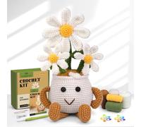 ENCHOL Crochet Kit for Beginners, Daisy Potted Beginner Crochet Kits for Adults, Crochet Starter Kit with Step-by-Step Video Tutorials, Complete Crochet Accessories for Mother's Day DIY Craft